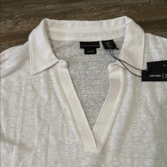 Tahari White Lux Linen Blouse with Cap Sleeves and Boxy Fit - Picture 4 of 9